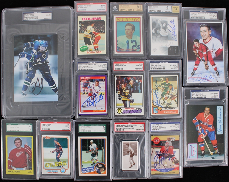 1930s-2000s Hockey Golf Boxing Football Signed / Slabbed Trading Cards & Postcards - Lot of 25