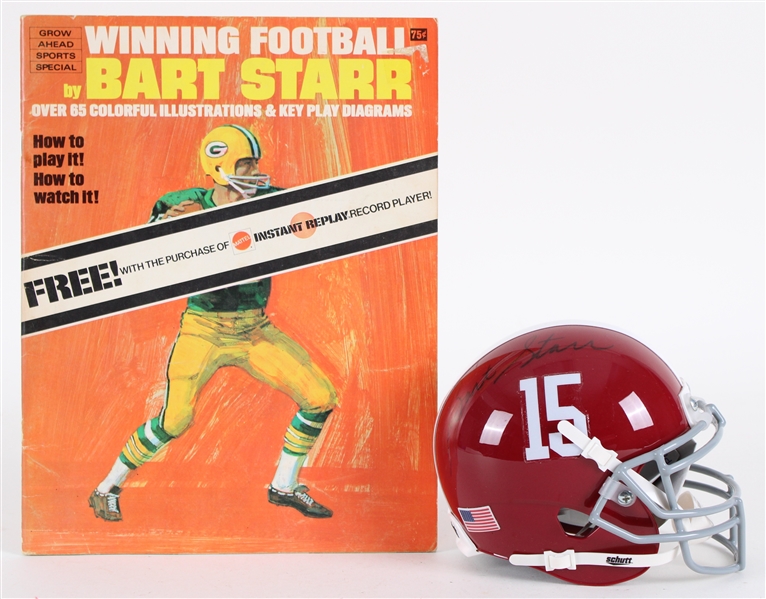 1970s-2000s Bart Starr Alabama Crimson Tide Signed Mini Helmet + Winning Football by Bart Starr Magazine (JSA)