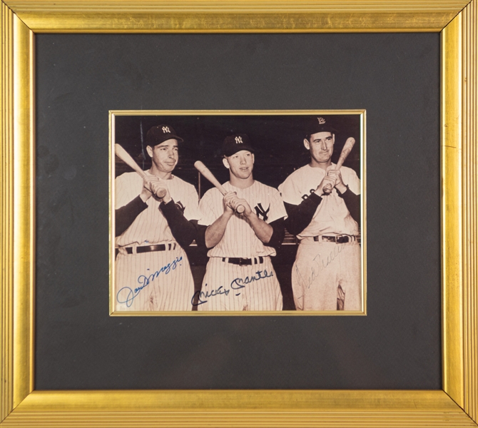 1990s Ted Williams Joe DiMaggio Mickey Mantle Signed 17" x 19" Framed Photo (JSA)