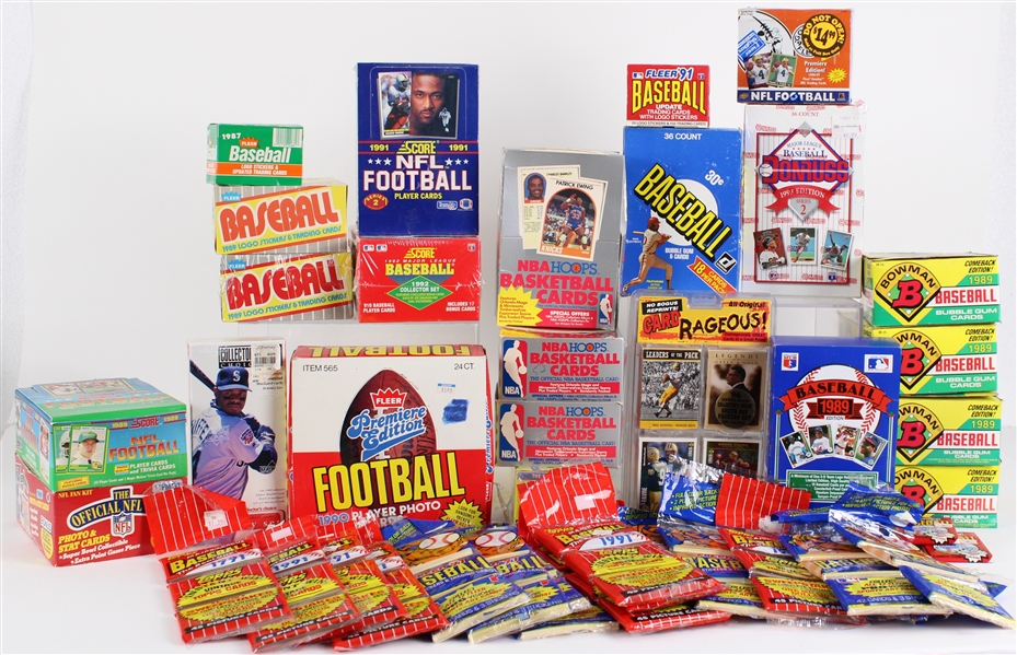 1980s-1990s Baseball, Football, Basketball Trading Cards Collection (Lot of 35+ Boxes) 