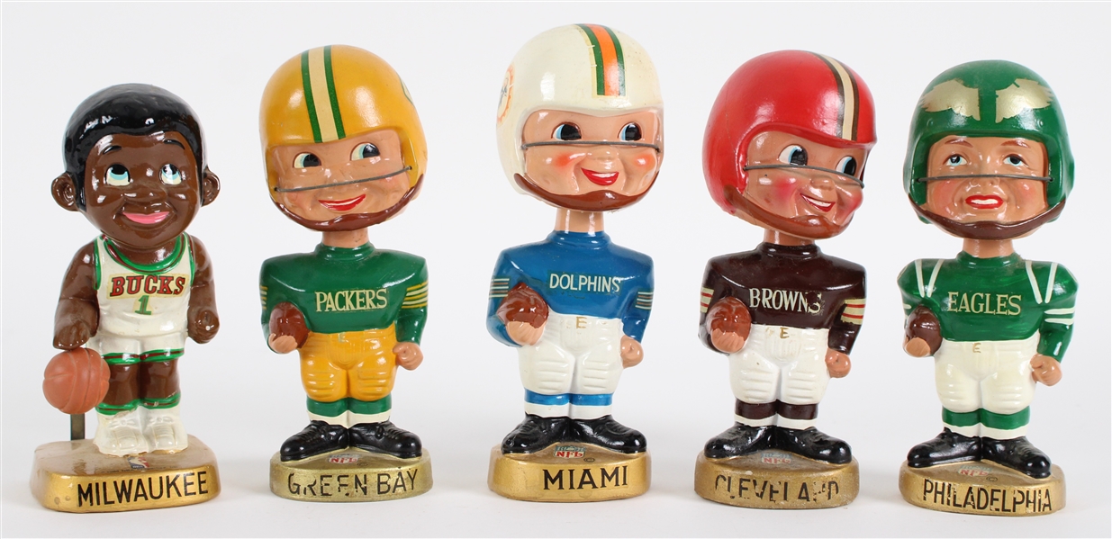 1960s Vintage Football and Basketball Bobbleheads (Lot of 5)