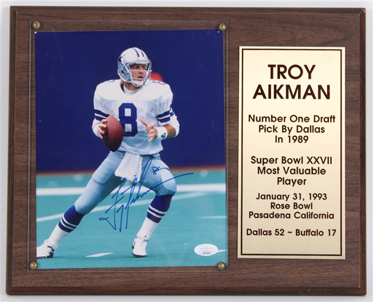 1989-2000 Troy Aikman Dallas Cowboys Signed 12x15 Photo Plaque *JSA*