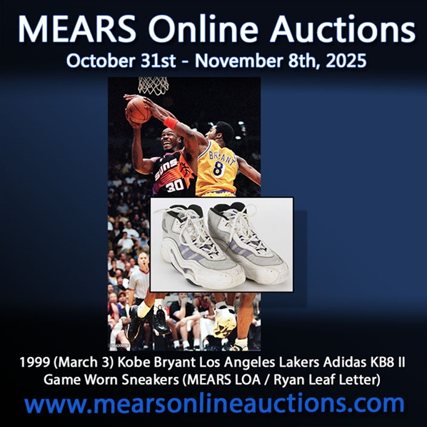 1999 (March 3) Kobe Bryant Los Angeles Lakers Adidas KB8 II Game Worn Sneakers (MEARS LOA / Ryan Leaf Letter)