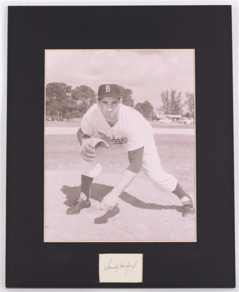 1955-66 Sandy Koufax LA Dodgers Signed 16x20 Matted Cut w/ Print *JSA*
