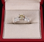 Kesslers 1.65 Carat Brown/Yellow Diamond w/ 14 Karat White Gold Engagement Ring 