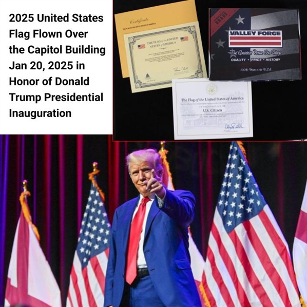 2025 United States Flag Flown Over the Capitol Building Jan 20, 2025 in Honor of Donald Trump Presidential Inauguration