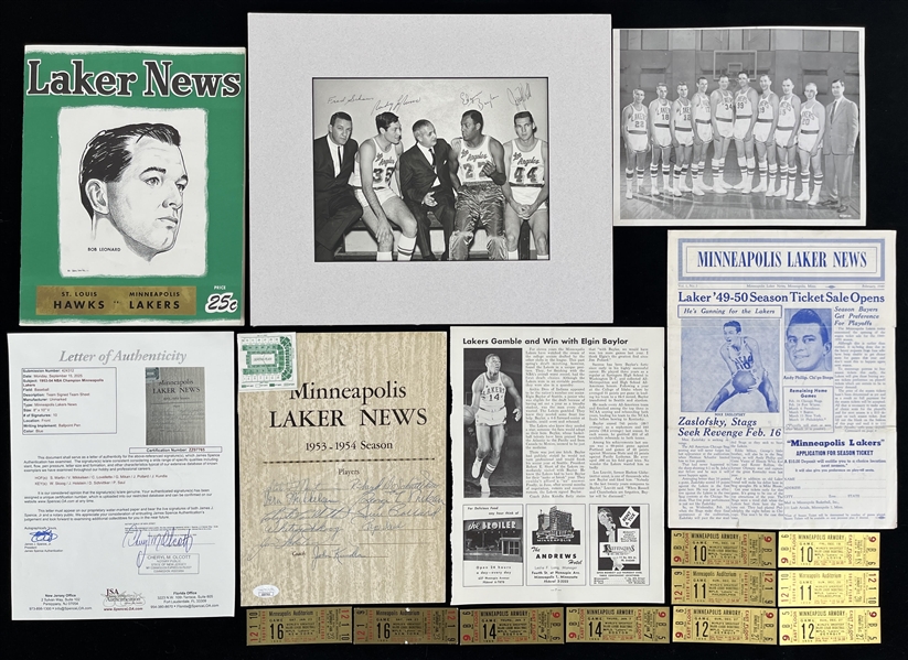 1949-59 Minneapolis Lakers Team Signed News Sheet, Laker News, Team Photo & more *JSA* (Lot of 16)