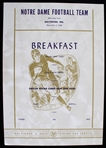 1948 Notre Dame Football Team 7x10 Breakfast Menu