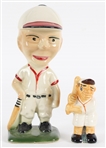 Vintage Porcelain Baseball Player 8.5" w/ 4" Baseball Salt/Pepper Shaker (Lot of 2) 