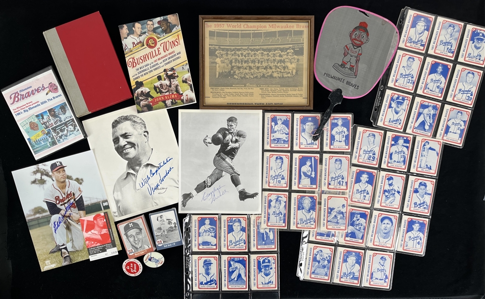 1950s-2010s Milwaukee Braves Signed Photo, Trading Cards, Pinbacks & more (Lot of 80+)