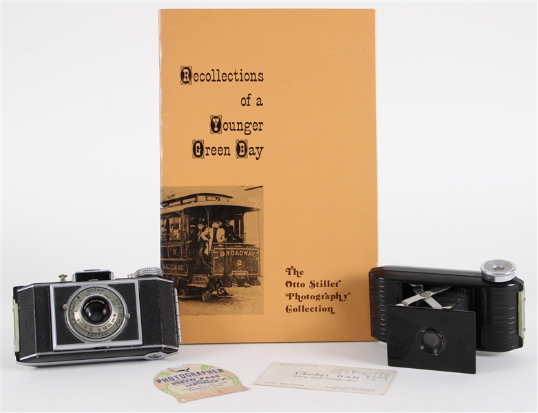 1940’s Kodak Cameras Owned by Stiller Co. (Green Bay) Photographer w/ Packers Press Pass, Business Card (Lot of 5)