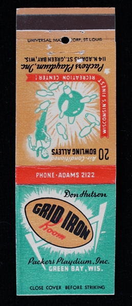 1935-48 Don Hutson Green Bay Packers Playdium Matchbook 