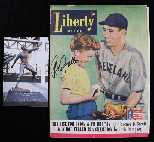1941 Bob Feller Cleveland Indians Signed Liberty Magazine w/ Postcard (JSA)
