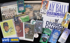 1969-2010s Milwaukee Brewers Memorabilia Collection - Lot of 100 w/ Team Publications, Seattle Pilots Wheeldon Portraits, 1970 Brewers Card Book, McDonalds Instructional Booklets & More