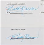 1955 Bobby Marrow Sprinter Secretarial Signed Greatest Sports Thrill Radio Program Contract 