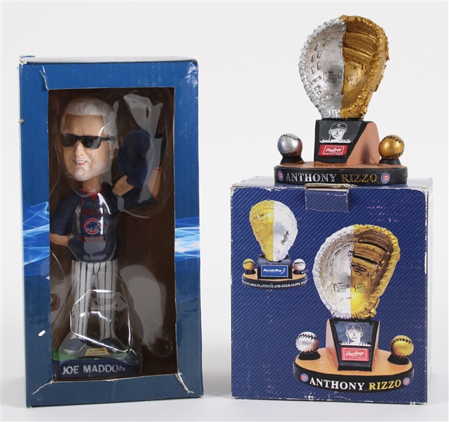 2015-16 Chicago Cubs MIB Wrigley Field Collectibles - Lot of 2 w/ Joe Maddon Manager of the Year Bobble & Anthony Rizzo Platinum/Gold Glove Award