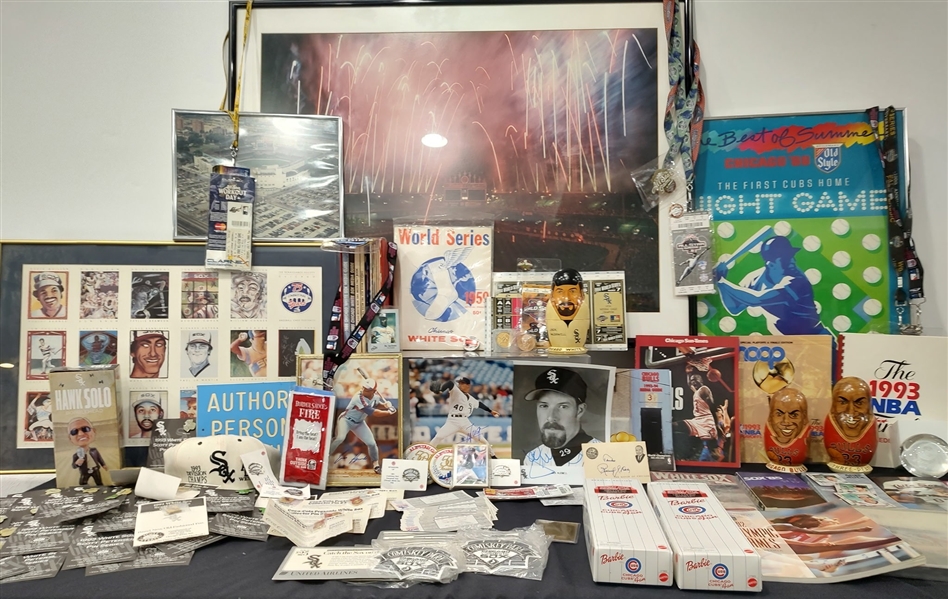 1950s-2000s Chicago White Sox, Cubs, Bulls & more Programs, Banners, Baseballs (Lot of 100+)