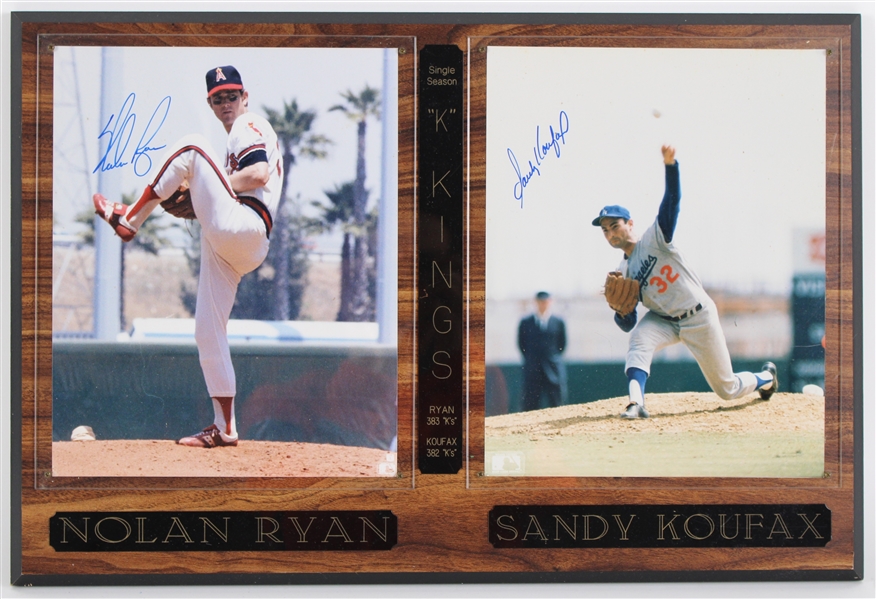 1955-79 Nolan Ryan & Sandy Koufax Signed 13" x 20" Plaque (JSA)