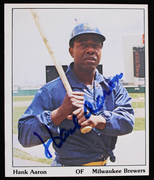1954-76 Hank Aaron Milwaukee Brewers 3.5"x4" Signed Card (JSA)