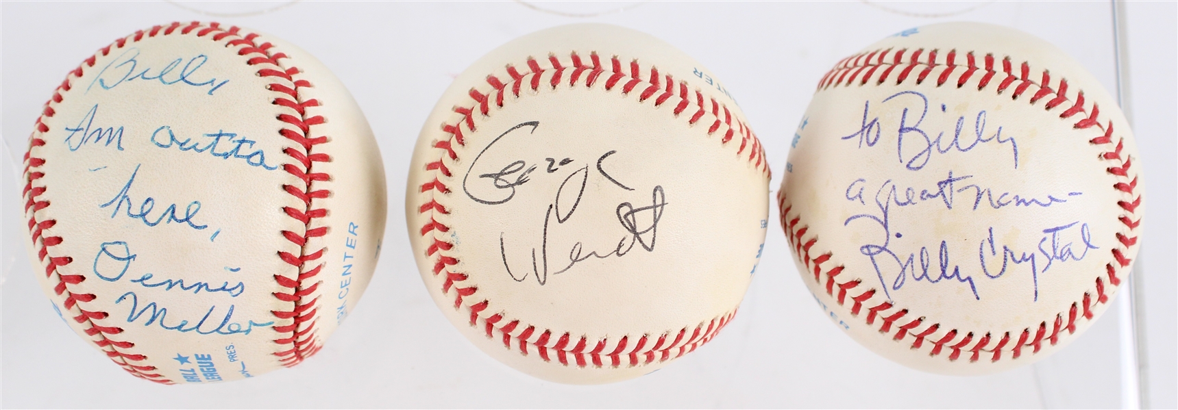 1980s-90s Billy Crystal, George Wendt, Dennis Miller Signed Baseballs (Lot of 3)(JSA)