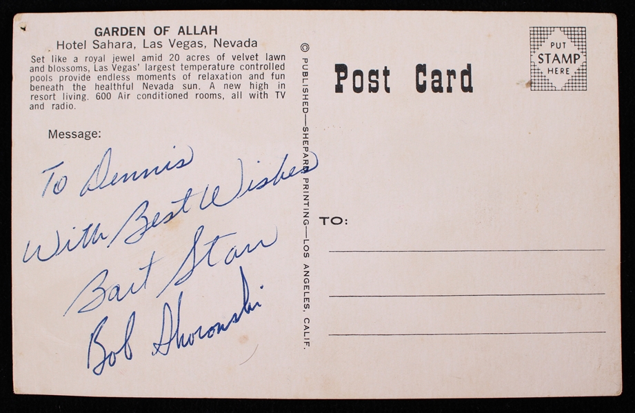 1956-71 Bart Starr & Bob Skoronski Green Bay Packers Signed Postcard (JSA)