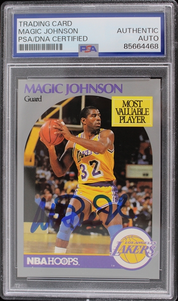 1990 Magic Johnson LA Lakers Signed NBA Hoops Card (PSA/DNA Slabbed) 