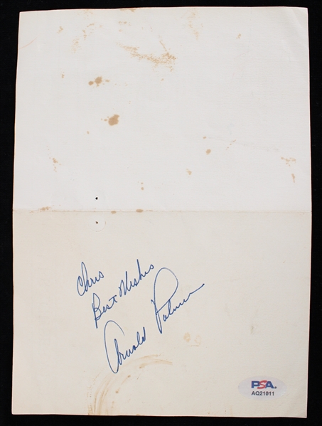 1929-2016 Arnold Palmer Signed 6"x8" Inscribed Bar Menu (PSA/DNA)