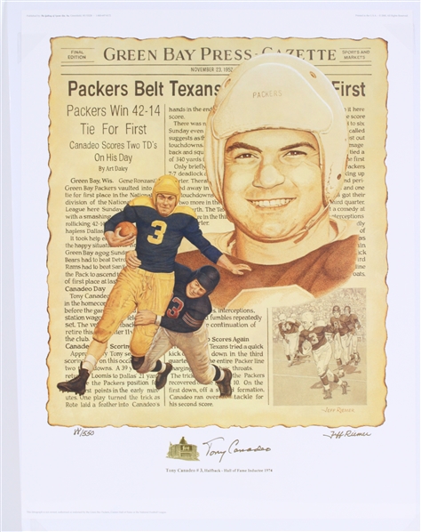 2000 Tony Canadeo Green Bay Packers Signed 19"x24" LE Lithograph (JSA)