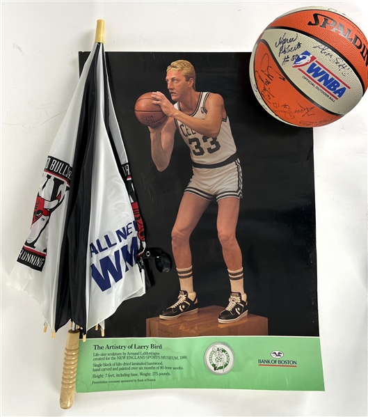 1990s-2010s Larry Bird 20"x28" Poster, Alcindor Race Worn Saddle Cloth, WNBA Basketball (Lot of 4)