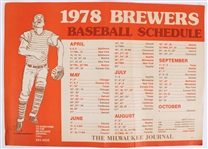 1978 Milwaukee Brewers Milwaukee Journal 15"x21" Baseball Schedule w/ Pepsi Home Run Countdown 
