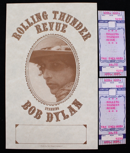 1975-76 Bob Dylan Rolling Thunder Revue Tickets & 5"x8" Flyer (Lot of 3)