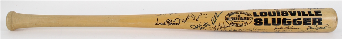 1980s Hall of Famers Multi Signed Louisville Slugger Baseball Bat w/ 30+ Signatures Including Hank Aaron, Nolan Ryan, Carl Yastrzemski, Cal Ripken Jr., Pete Rose & More (JSA)