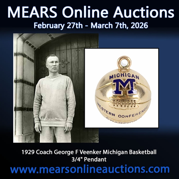 1928-1929 Coach George F Veenker Michigan Basketball 3/4" Pendant 