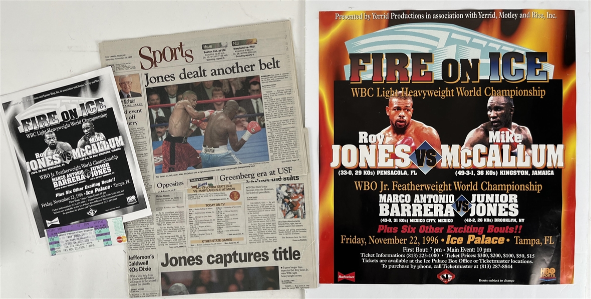 1996 Roy Jones vs Mike McCallum 20"x20" Mounted Poster, Newspapers & more (Lot of 5)