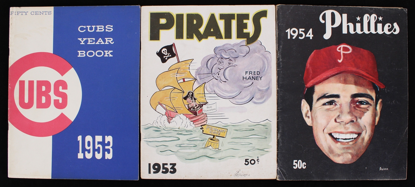 1953-54 Chicago Cubs, Phil Phillies and Pittsburg Pirates Yearbooks (Lot of 3) 