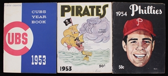 1953-54 Chicago Cubs, Phil Phillies and Pittsburg Pirates Yearbooks (Lot of 3) 