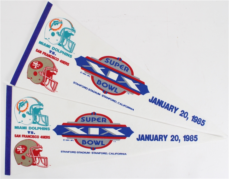 1985 Super Bowl XIX Dolphins vs 49ers Full Size Pennants (Lot of 2)