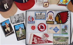 1950s Milwaukee Braves Press Pin, Glassware, Postcards and more (Lot of 25) 
