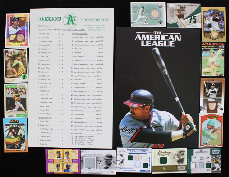 1960s-2000s Reggie Jackson Oakland As Trading Cards, Publicity Release & more (Lot of 27)