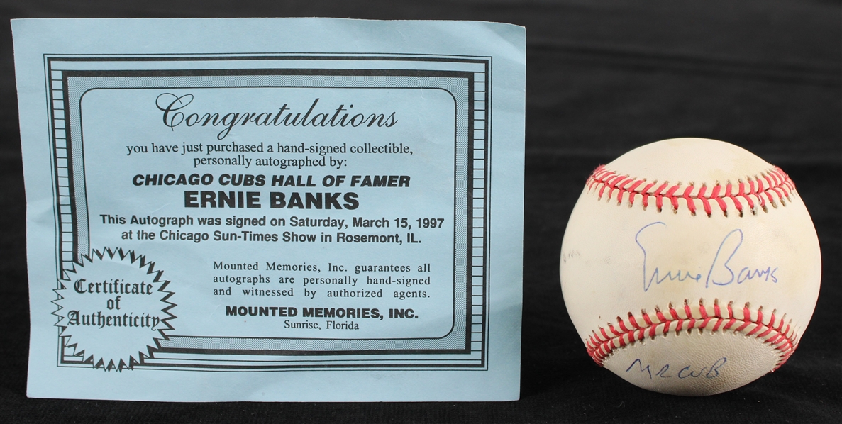 1994-99 Ernie Banks Chicago Cubs Signed ONL Coleman Baseball (Mounted Memories) 