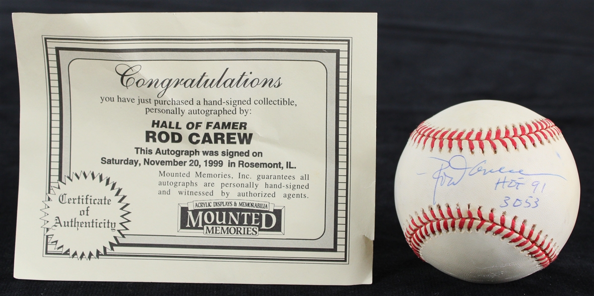 1994-99 Rod Carew Minnesota Twins Signed OAL Budig Baseball (Mounted Memories) 