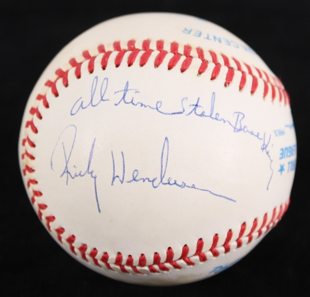 1984-94 Ricky Henderson Oakland Athletics Signed OAL Brown Baseball (JSA) 