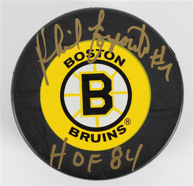 1967-75 Phil Esposito Boston Bruins Signed Hockey Puck (JSA) 