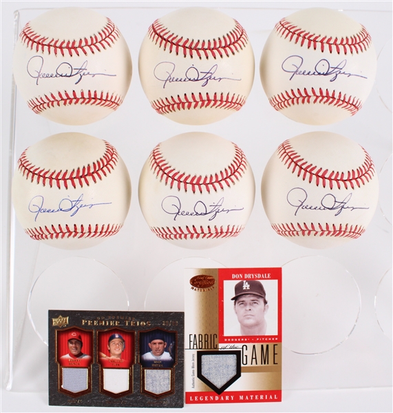 1984-94 Ferguson Jenkins Chicago Cubs Signed OAL Brown Baseballs w/ Trading Cards (Lot of 8)(JSA)