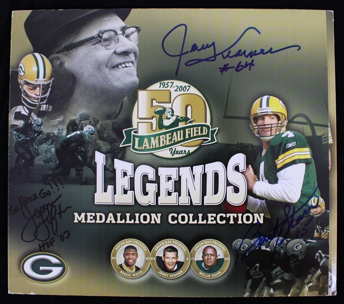 2007 Bart Starr, Jerry Kramer, Paul Hornung & more Lambeau Field Signed 10"x11" Legends Medallion Collection (JSA) 