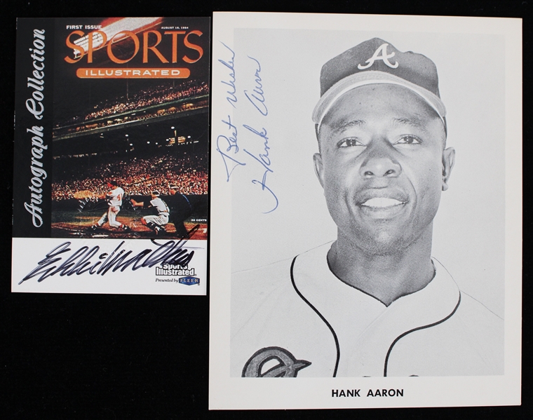 1954-74 Hank Aaron Milwaukee Braves Signed 4"x5" Photo w/ Eddie Mathews Signed Card (JSA)