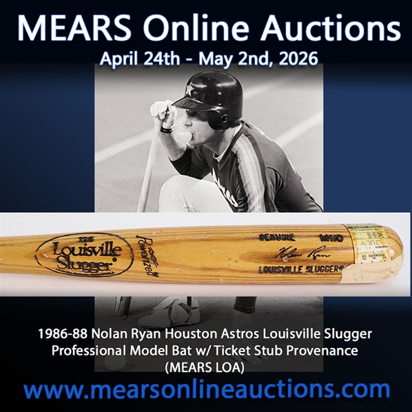 1986-88 Nolan Ryan Houston Astros Louisville Slugger Professional Model Bat w/ Ticket Stub Provenance (MEARS LOA)