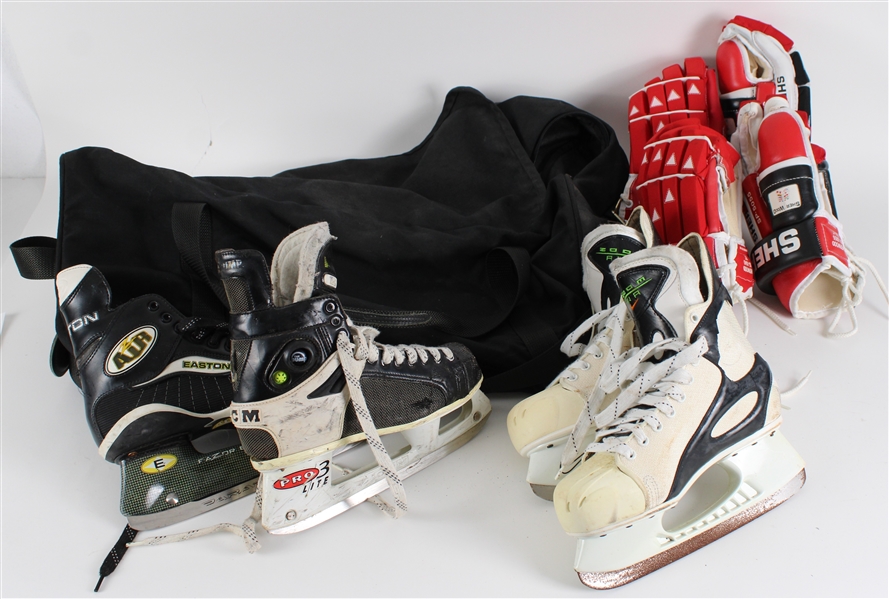 1990s-2000s Hockey Skates, Glove & Duffel Bag (Lot of 16)
