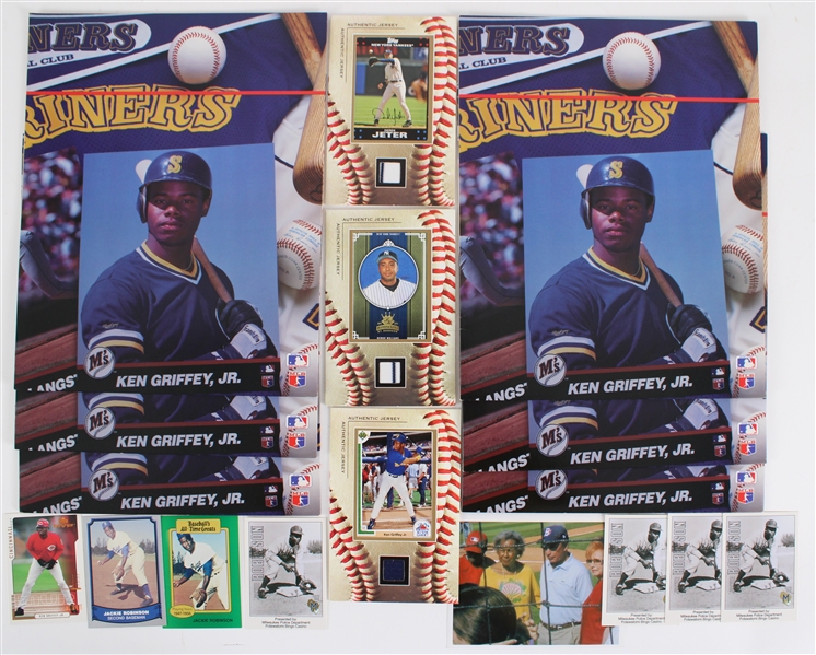 1960s-2000s Ken Griffey Jr Folders, Jackie Robinson Trading Cards & more (Lot of 30+)
