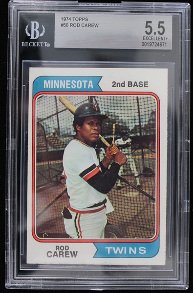 1974 Rod Carew MN Twins #50 Topps Slabbed Card (Beckett 5.5 EXCELLENT+)